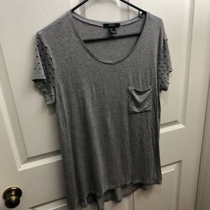 Grey Pocket Tee with Sparkly Stud Sleeve